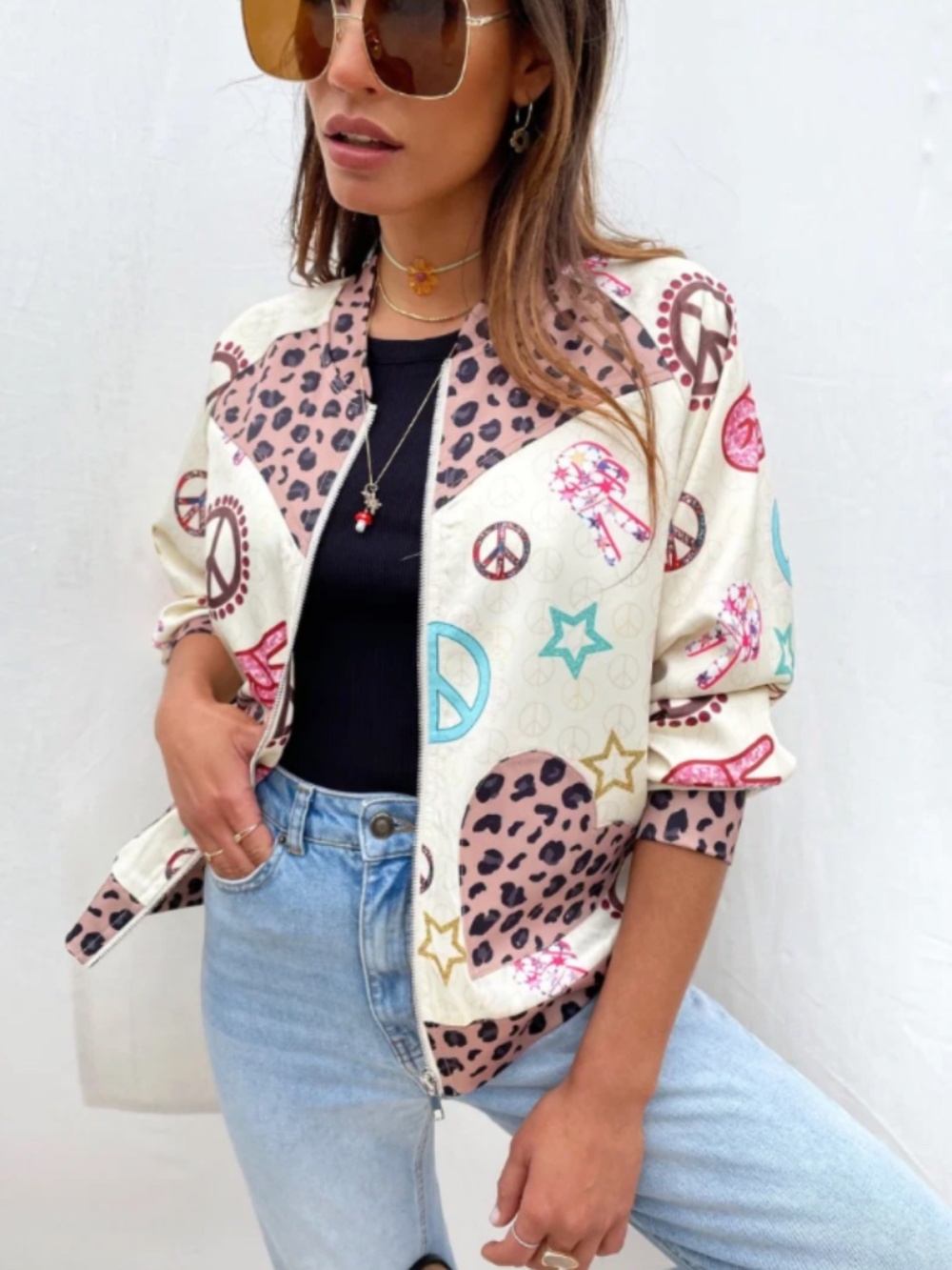 Never Fully Dressed Peace & Love Satin Bomber Jacket US 8 - NWT